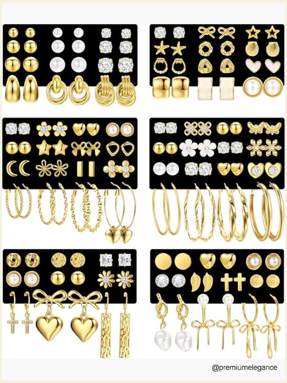 75 Pairs Gold Stud Earrings Set for Women Hypoallergenic Pearl Cubic Zirconia